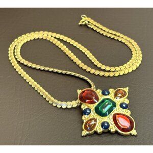 Jay Strongwater Vintage Pendant Necklace Enamel 80’s Style Mogul Style Signed